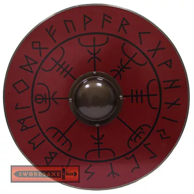 Viking Runes Helm Of Awe Aegishjalmur Norse Pattern Wooden Round Shield LARP • $79.99