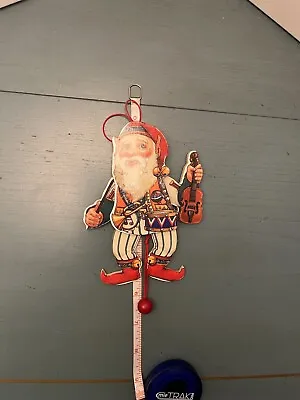 Vintage Wood Pull String Toy Elf Ornament Playing Violin Christmas • $9.97