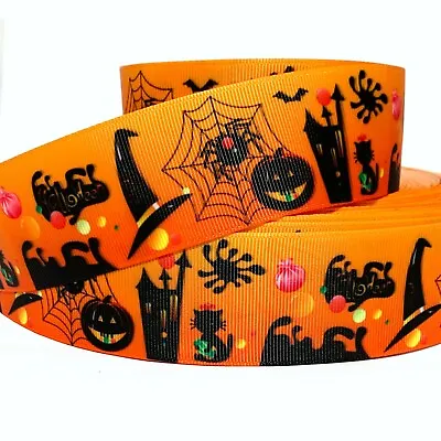 $2.76 • Buy GROSGRAIN RIBBON 5/8 , 7/8 , 1.5 , 3  Halloween Spider Web Pumpkins Bats Bulk