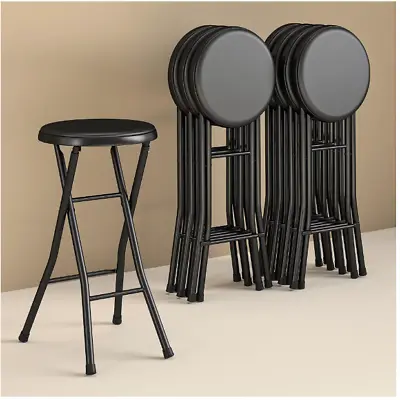 Folding Metal Stool Compact Seating Black • $16.44