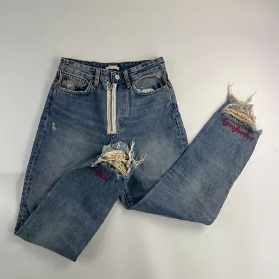 H&M Jeans 26 X 27 Blue Women Denim Cotton Distressed Zipper Imperfectly Used • $15.99