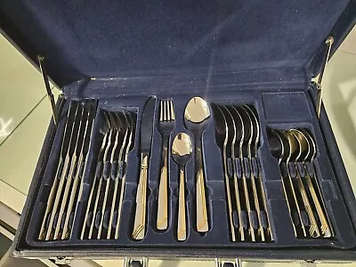 24 Piece Of Suissine Cased Canteen Of 18/10 Stainless And Gold Plated Cutlery  • £50