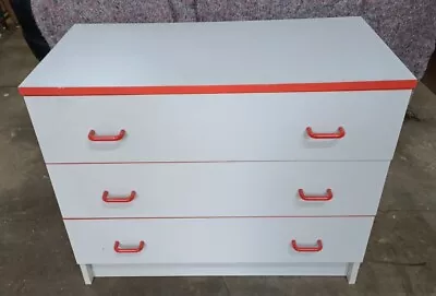 Vintage Retro 1980's Chest Of Drawers ~Grey With Red Handles ~MFI Style~VGC • £75