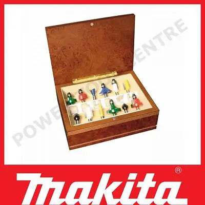 Makita A-91051 12 Piece 1/4  Multi-Colour Router Bit Starter Set In Wooden Box • £79.99