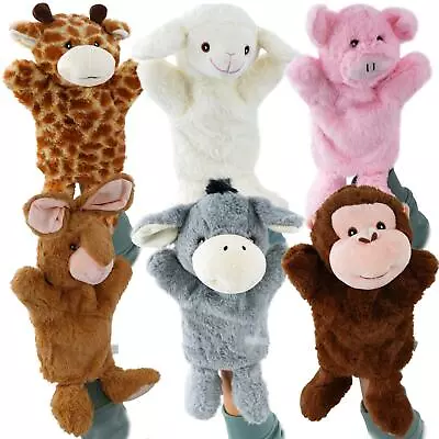 Animal Plush Puppets Set Of 6 Hand Glove Soft Story Telling & Act Wildlife Theme • £24.99