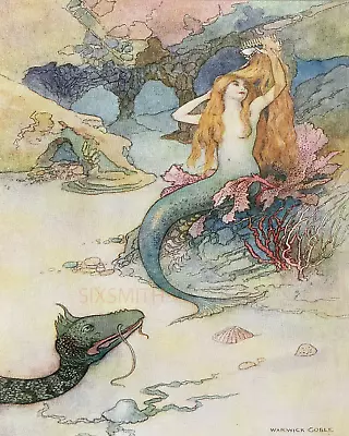 Mermaid VTG  Illustration Fine Art Giclee High Res 8x10 Print • $14.99