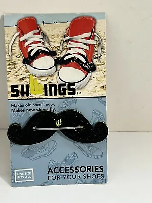 BLACK SPARKLE HANDLEBAR MUSTACHE SHWINGS Set Wings For Your Shoes One Size NEW  • $9.99