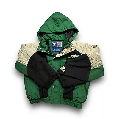 90s Vintage Starter NFL New York Jets Green & Black Puffer Jacket Kids YS OBO • $65