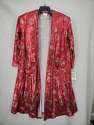 NWT Lularoe Sarah Cardigan Womens L Red/Pink Silver Metalic Long Maxi Sweater • $24.99