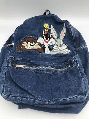 Looney Tunes Vintage Denim Backpack 1999 W/ Warner Bros Characters Studio Store • $29.88