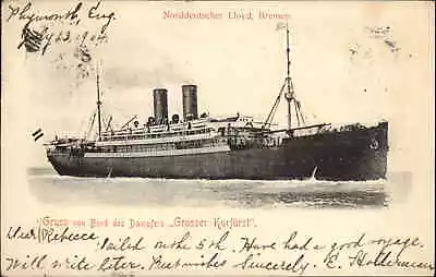 Gruss Von Bord Des Dampfers Grosser Kurfurst Steamer Ship 1904 Cancel PC • $9.89