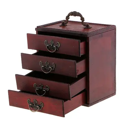 $29.85 • Buy 16.5cm Four Floors Antique Wooden Chest Treasure Organizer Jewelry Storage Box