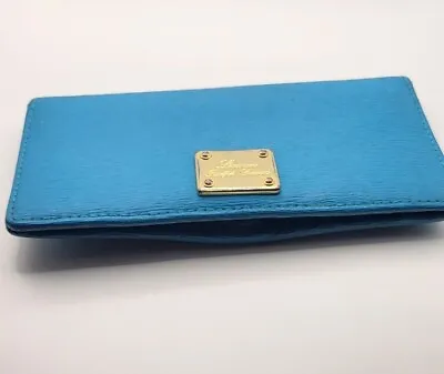 Ralph Lauren Wallet Sloan Street Slim Teal Blue Organizer Clutch Silver Hardware • $31