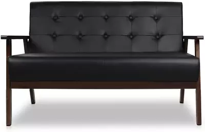 Mid-Century Modern Solid Loveseat Sofa Upholstered Faux Leather Couch 2-Seat Woo • $165.04