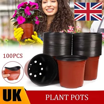 100Pack Plant Pots Plastic Terracotta Bucket Herb Flower Pots Planter Seed Trays • £7.69