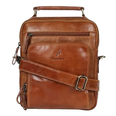 StarHide Unisex Oil Tanned Genuine Leather Travel Messenger Bag For Ipad Tablet • £59.99