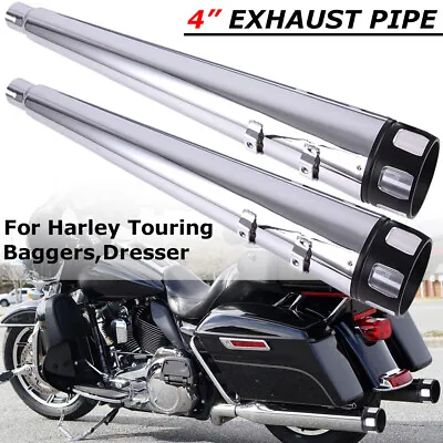 Chrome Exhaust Pipe Slip Ons Mufflers For Harley Touring 1995-2016 Road King CVO • $155.99