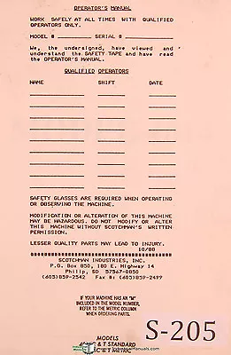 Scotchman 4014 Standard & Metric Ironworker Operations And Parts Manual 1990 • $65