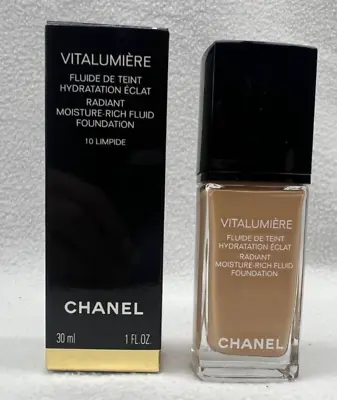 CHANEL Vitalumiere Radiant Moisture Rich Fluid Foundation #10 Limpide 1 Fl. Oz • $224.95