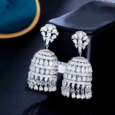 CZ Long Chandelier Dangle Tassel Earrings Silver Plated Christmas Costumes Gift • £15.50