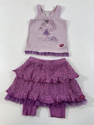 Naartjie Baby Girls Purple Cotton Tank Top Skirt 2Pc Set 18/24 • $11.49
