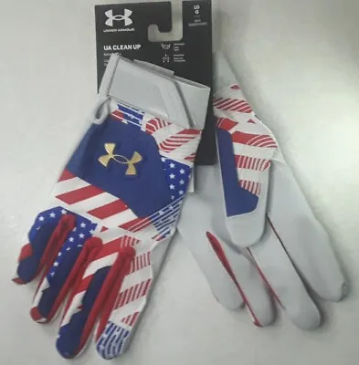 NEW Under Armour UA Clean Up Baseball Batting Gloves Red White Blue Size Large L • $24.98