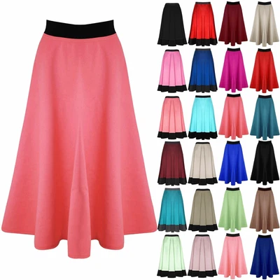 £6.99 • Buy Womens Ladies Midi Skirt Mid Length Stretch Flared Skater Swing Long Scuba Skirt