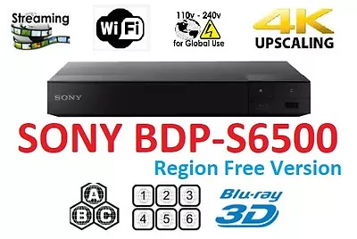 Sony BDP-S6500 Region Free Blu Ray Player Multi Region Smart Wifi 4k A B C & 0-8 • $179