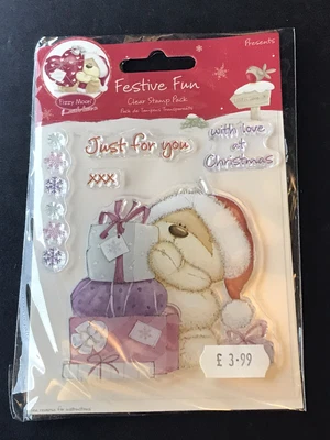 £2.50 • Buy Fizzy Moon Festive Fun Christmas Clear Stamp Set, Presents Bear Gifts Sentiments