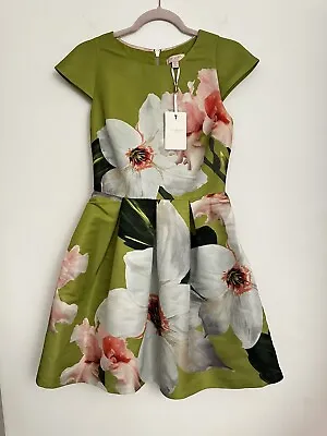 Ted Baker Women Green Floral Dress Size 1 Uk 8 • £55