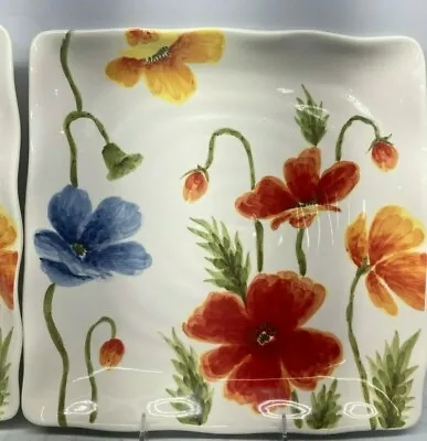 Maxcera Red Poppy Flower Dinner Square Plate 11 1/8 ” X 11 1/8    New Ceramic  • $14.84