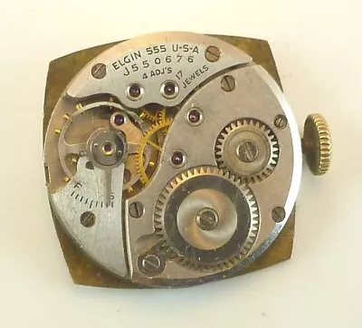 Vintage Elgin 555 Mechanical Wristwatch Movement- Prts Rpair- Broken Balance • $25