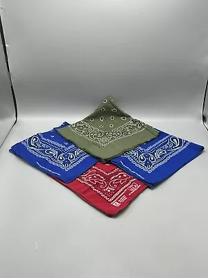 4 VTG 80s PARIS Colorfast Cotton Bandana Handkerchief USA RN13960 Red Blue Green • $45