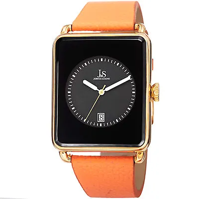 New Men's Joshua & Sons JS95YGBR Quartz Rectangular Date Orange Leather Watch • $43.59