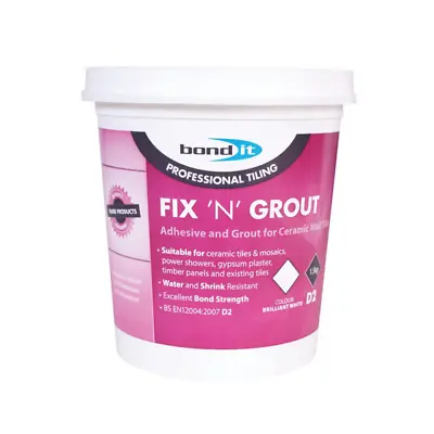 £7.99 • Buy Bond It Fix 'n' Grout Waterproof D2 Mixed Tile Adhesive And Grout White 1.5Kg