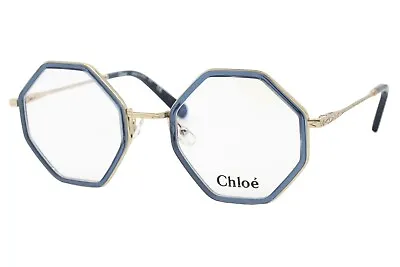 Chloé 2142 424 Gold Blue Geometric Women's Eyeglasses 50-22-140 W/Case Italy • $74.98