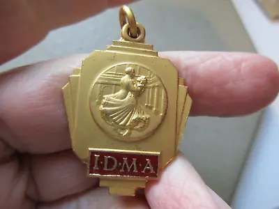 Antique Vintage Deco Gold Tone Enamel Ballroom Dancing Medal Fob Charm Pendant • $21.99