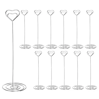 12pcs Table Number Holders 220mm Tall 70mm Base Width Heart Silver Tone • £19.22