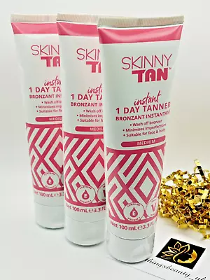 Skinny Tan Instant 1 Day Tanner Fake Tan Medium 3 X 100ml 💚 Sealed • £14.95