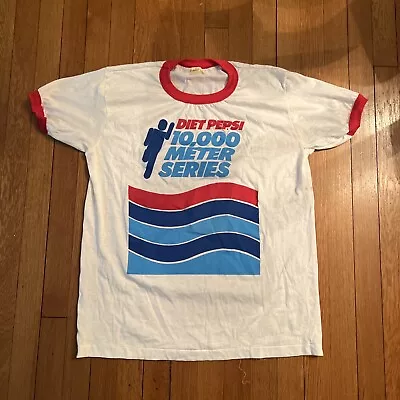 Vintage 1980’s Diet Pepsi Running Single Stitch Ringer T-Shirt Large • $24.99