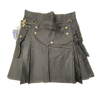 $40 • Buy Damn Near Kilt 'Em Mens Medium Black Pleated Sport Utility 100% 290 Gram Cotton