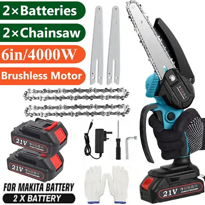 6'' 4000W Mini Cordless Chainsaw Electric One-Hand Saw Wood Cutter 1/2 Batteries • £19.99