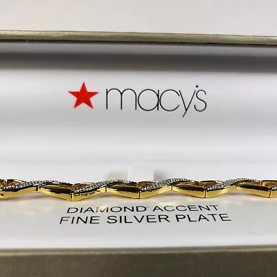 NEW Macy's DIAMOND ACCENT Fine Silver Plate Bracelet List $100 NWT • $39.94