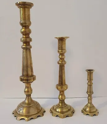 Vintage Church Altar Candlesticks Set Of 3 Heavy Brass Lrg 19  Med  13.5  Sm 8   • $84.95