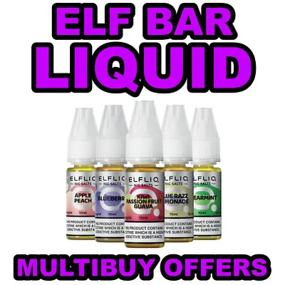 ELF BAR LIQUID NIC SALT 10ml 5mg 10mg 20mg Vape Juice 27 Flavours ELF LIQ ELFLIQ • £1.99