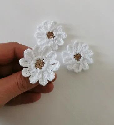  Handmade Crocheted 3 White And Beige Flowers Handmade Craft White Flowers  • £6