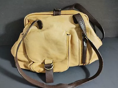 Vtg Sophia Visconti Genuine Leather Shoulder Bag Purse Pockets Camel Brown • $24.99