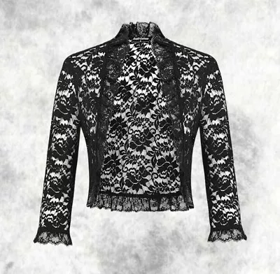 New Black Lace Ruffled Short Cropped ¾ Sleeve Bolero Open Shrug Size 2XL 20 22 • $37.34