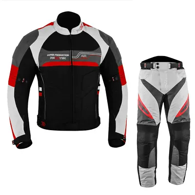 Mens Motorcycle Armoured Textile Armour Waterproof Motorbike Suit Two Piece Red • $126.29