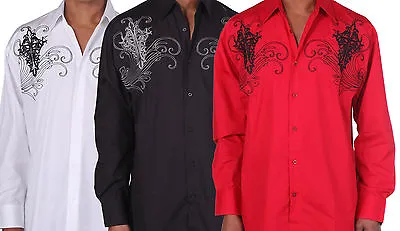 $23.79 • Buy Men's Western Cotton Embroidered Casual Shirt #42 Black White & Red